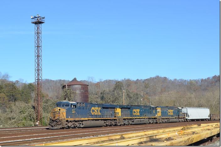 Q696/Q697 have been replaced with Q692/Q693 which operate between Russell and Waycross, I think. Shortly after the Santa Train dead-headed in on 11-2017, Q692 crept in behind 837-316-8368 with 92 cars. That old water tank and the three flood light towers are the last steam-era structures at Shelby. CSX 837-316-8368.